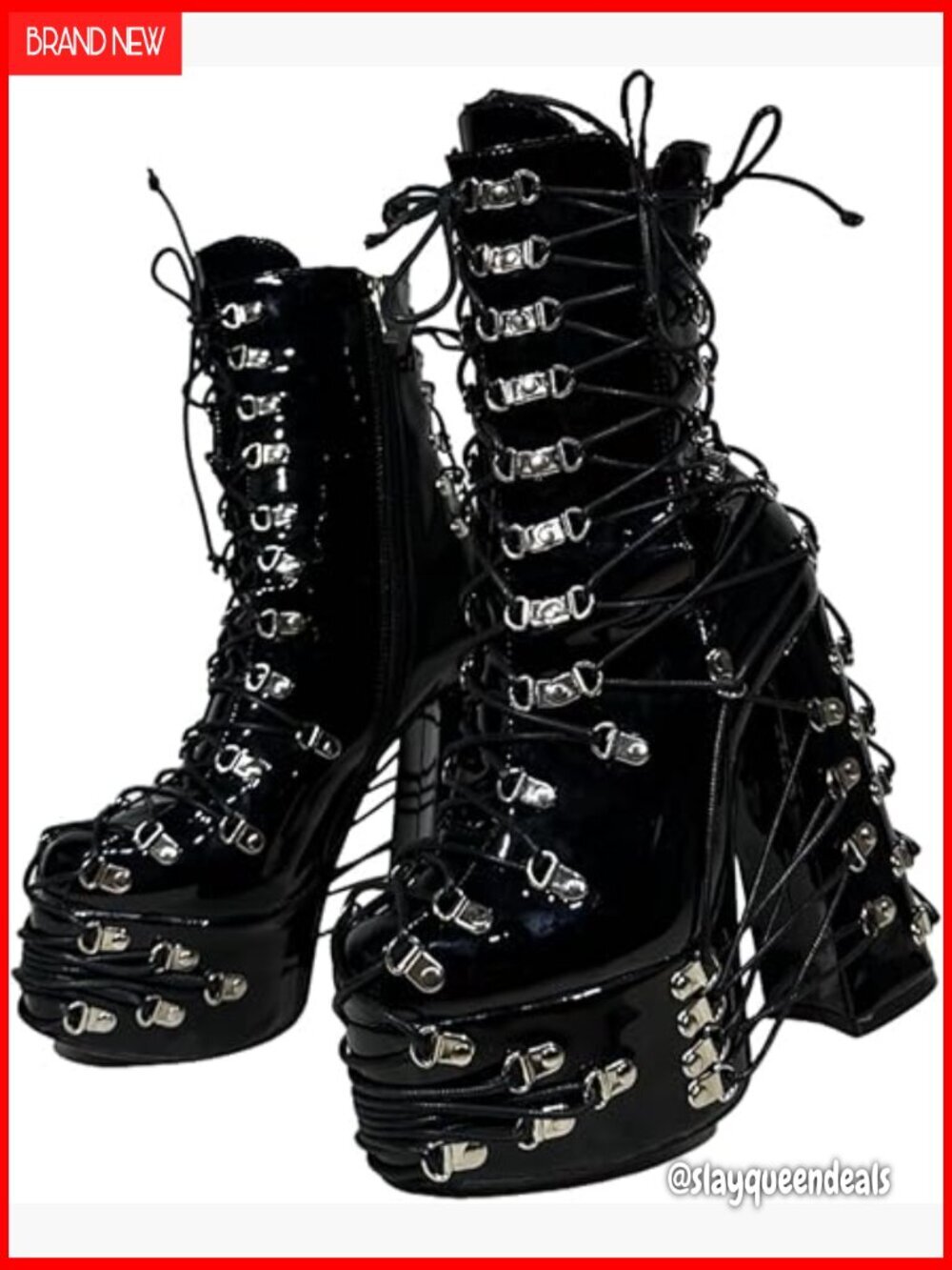 Chunky Platform Ankle Booties Lace Up Buckle Heeled Shoes Large Size